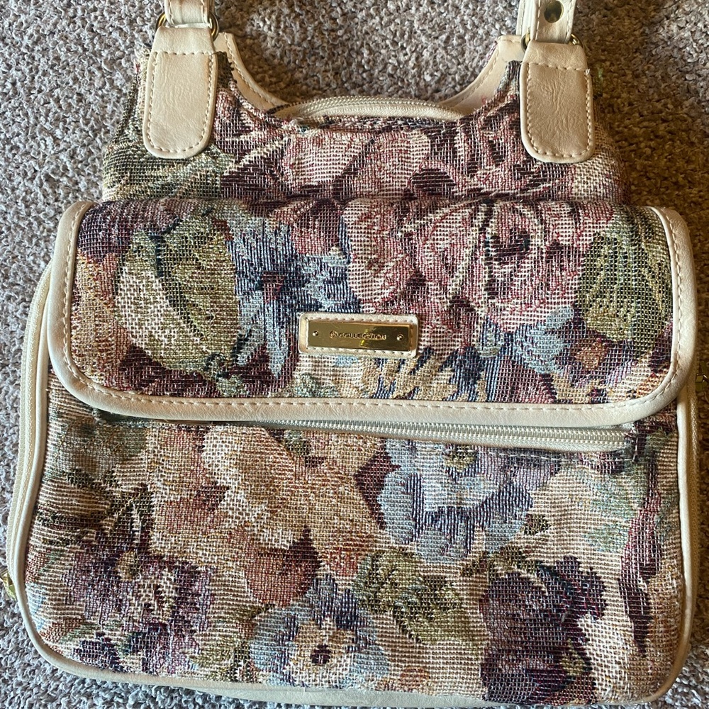 Floral Tapestry Shoulder Bag with Cream Trim